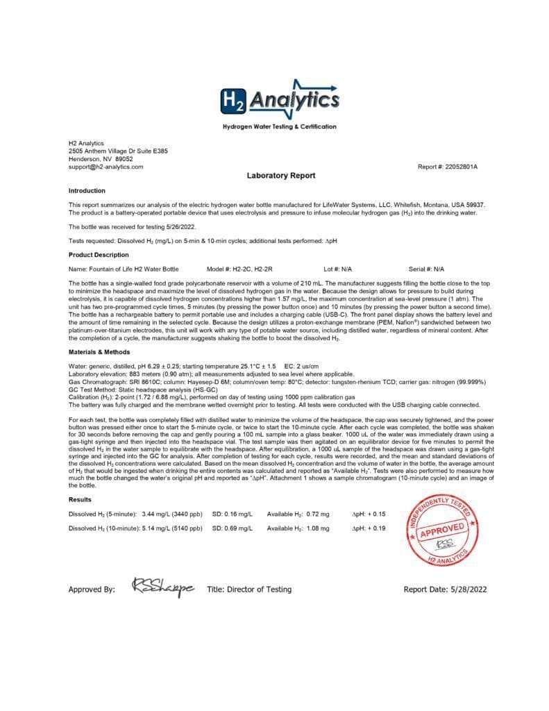 H2 Test Report LIfeWater Systems